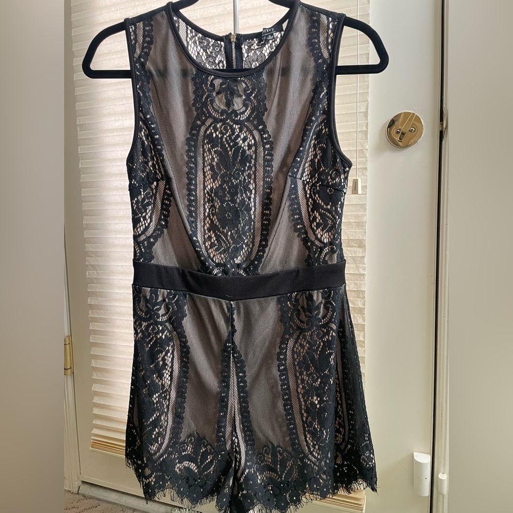 Privy Black Lace Romper with Nude Lining